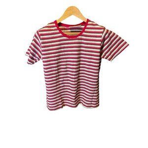 St. John's Bay Red Striped Crew Neck Short Sleeved Top Sz M